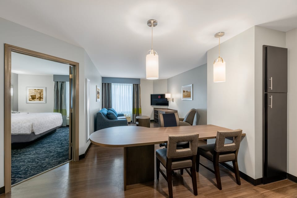 Desk, laptop workspace, blackout drapes, soundproofing