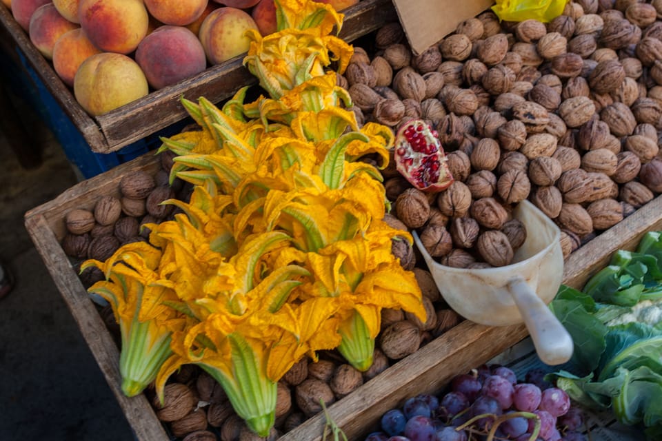Fresh seasonal produce at the open air market, steps from the apartment