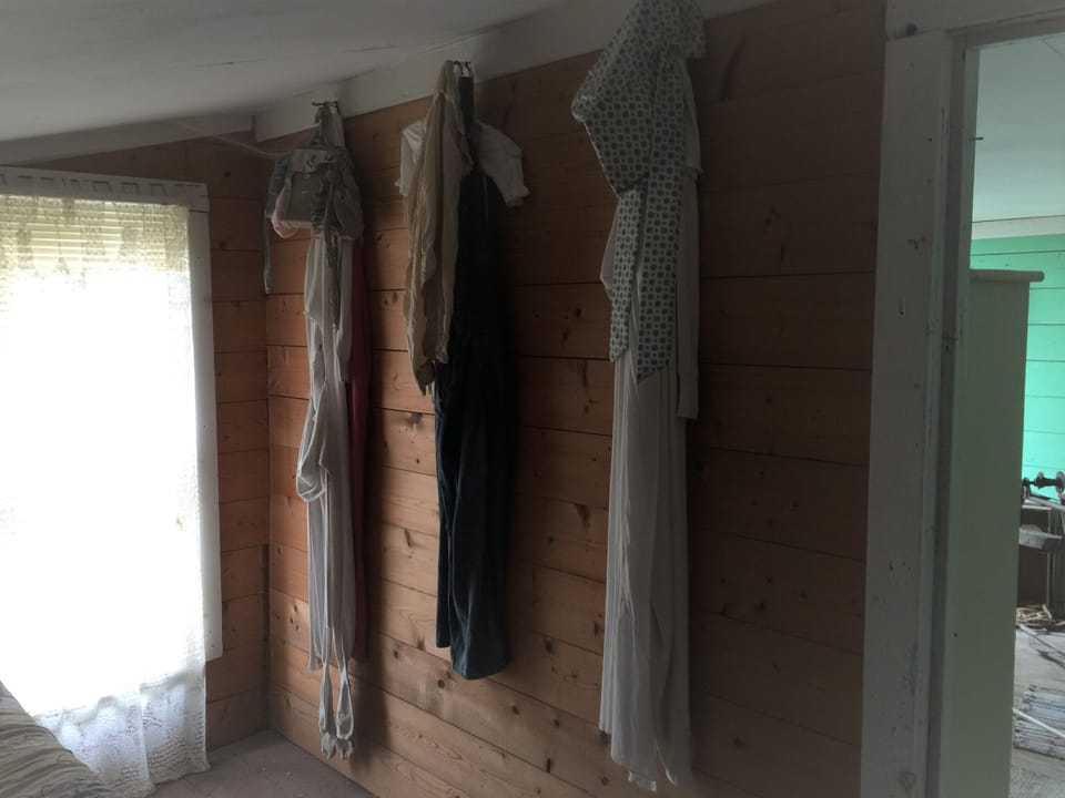 The Homestead Shanty closet. Long Johns and bonnets. 