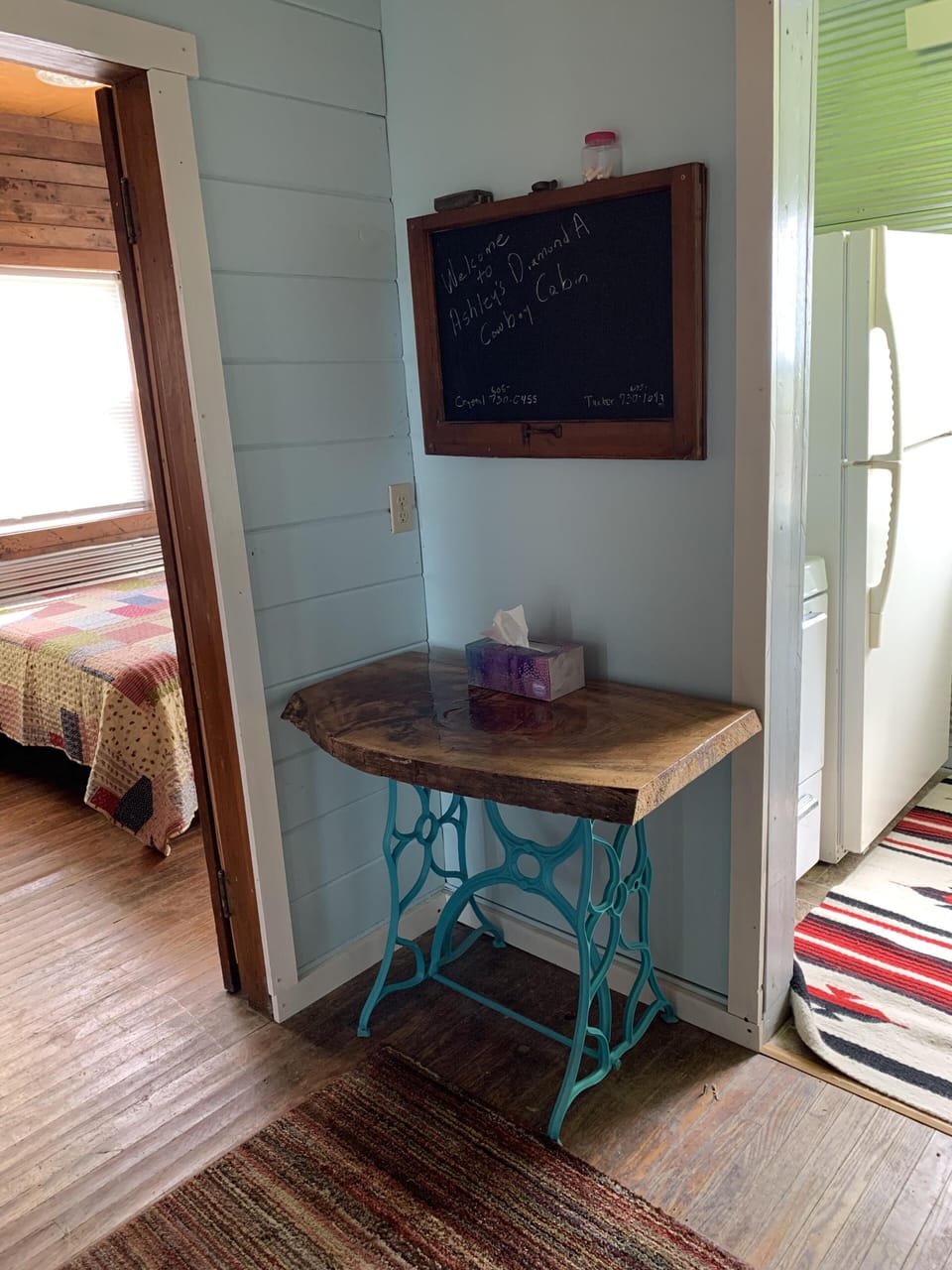 Our chalk message board is made from an antique window. 