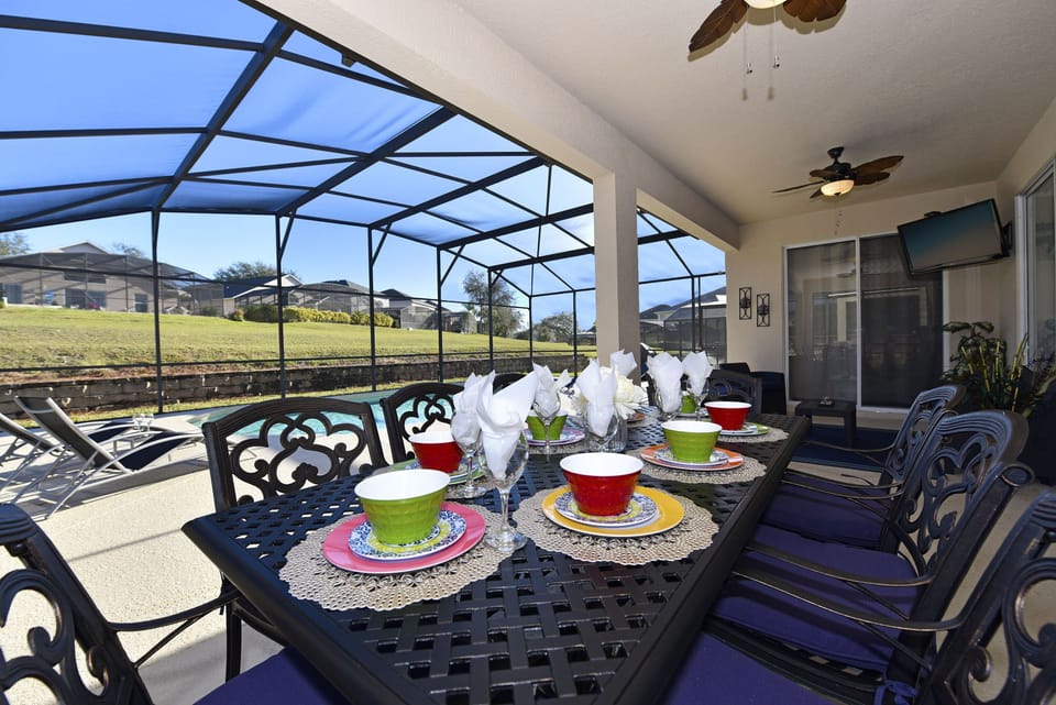 Dinning area with over head fans  