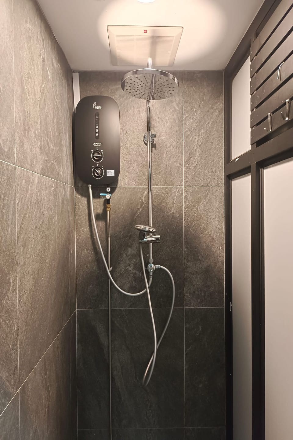Shower, free toiletries, hair dryer, slippers