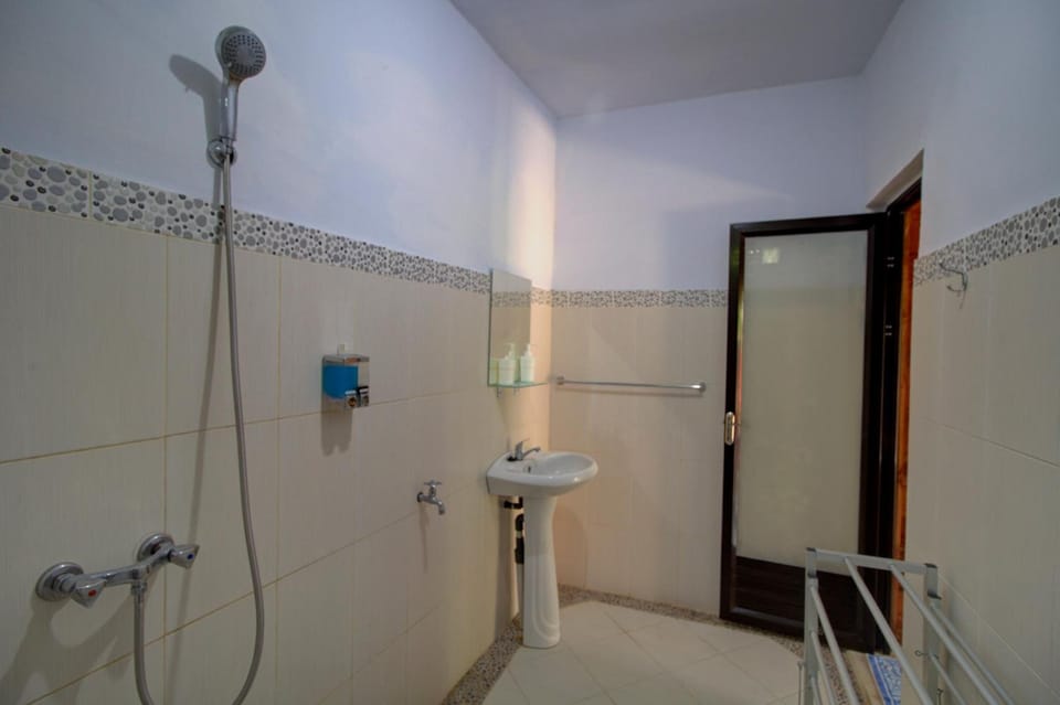 Shower, free toiletries, towels
