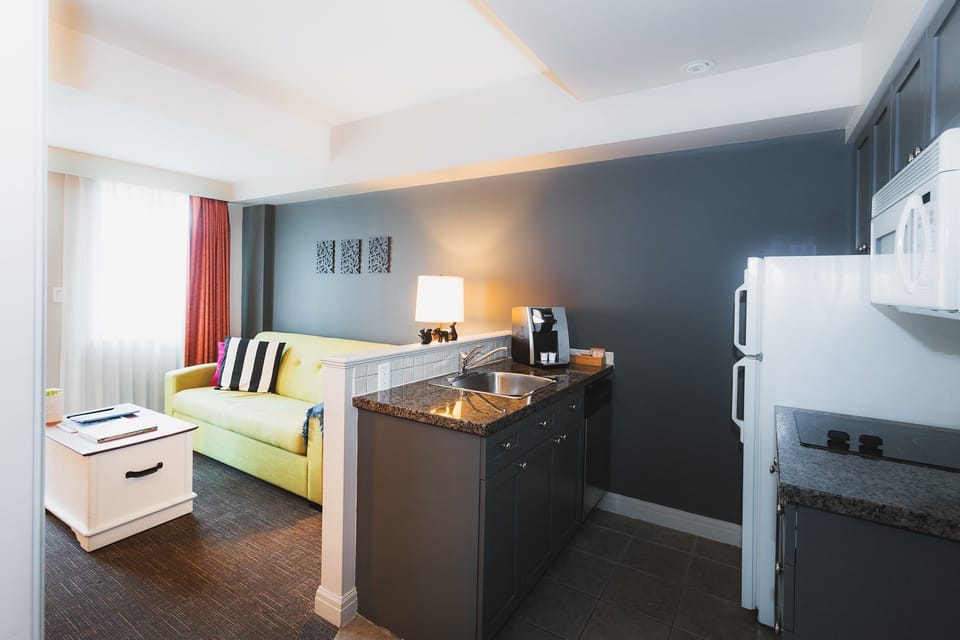 Tuck into a great snack you’ve prepared in your kitchenette.