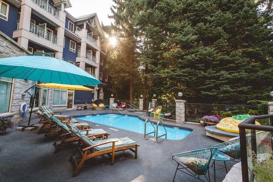 Dive into the gorgeous outdoor pool on a hot summer day.