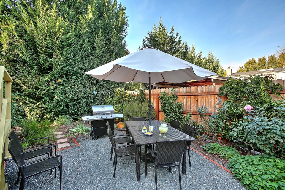 Outdoor dining with gas BBQ grill