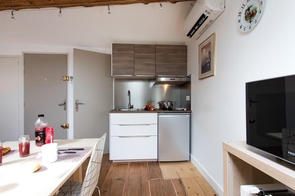 Dining room with a TV