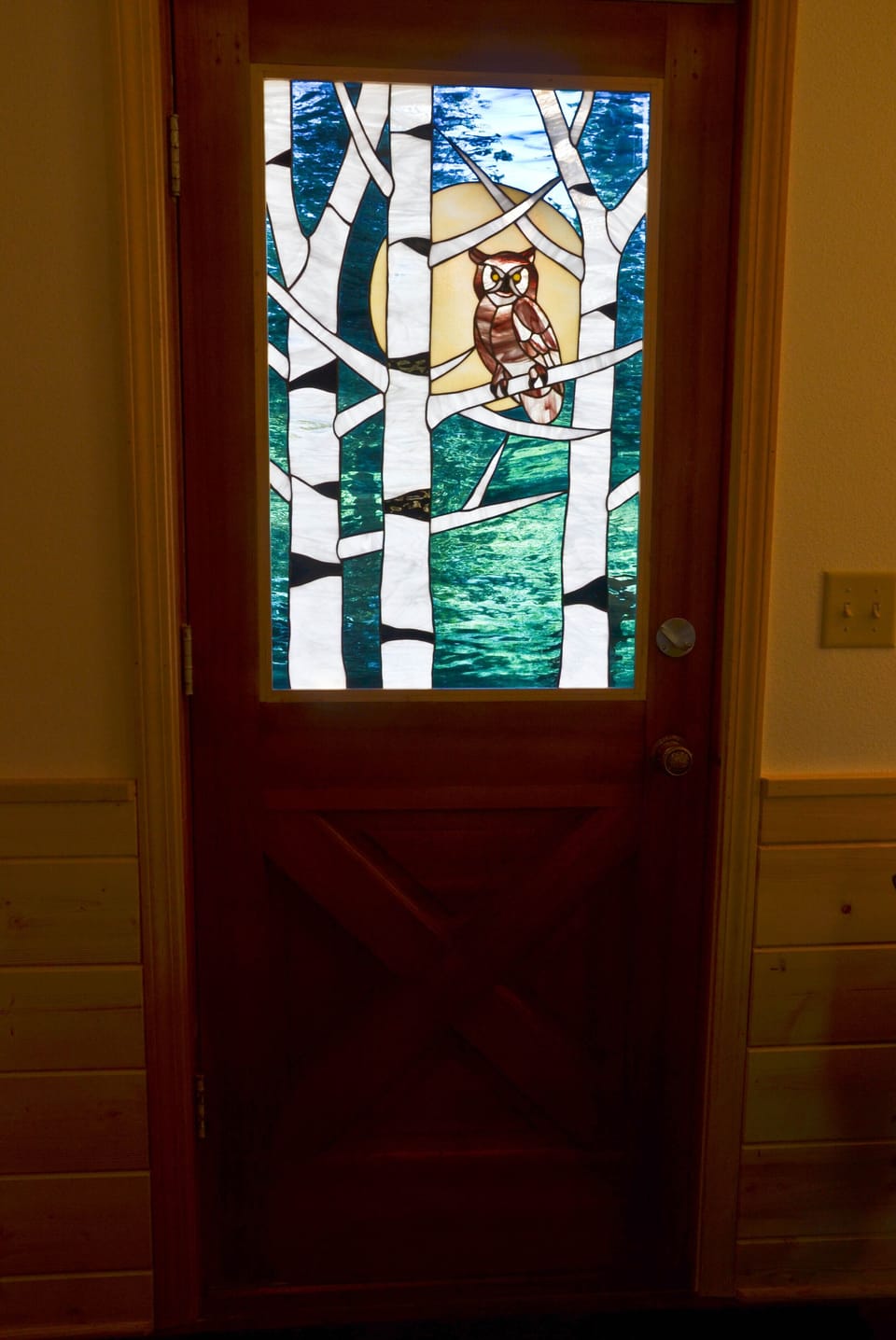 Custom stained glass by local artist Michelle Turk of Denali Glass Studio