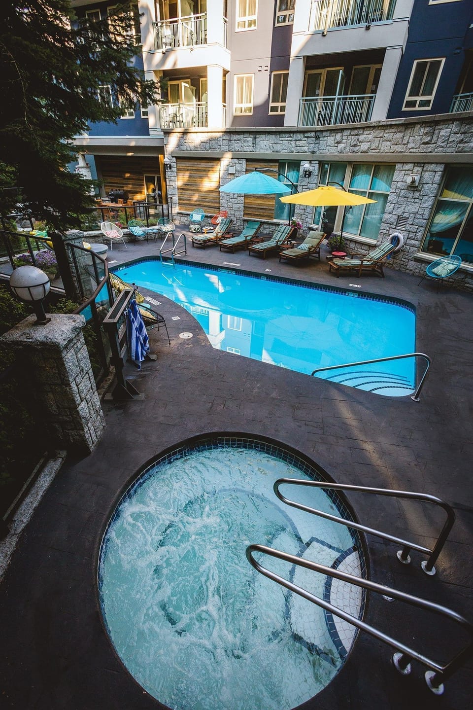 Lounge around the on-site outdoor pool.