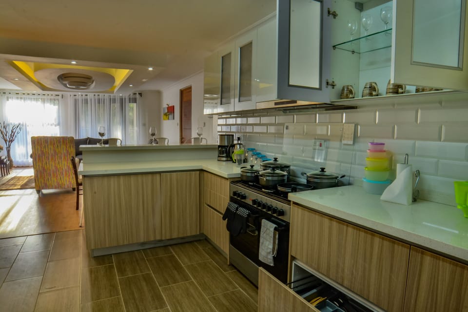 Full-size fridge, microwave, oven, stovetop