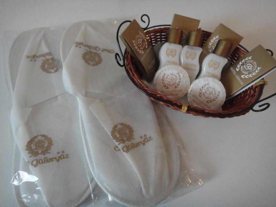 Shower, free toiletries, hair dryer, slippers