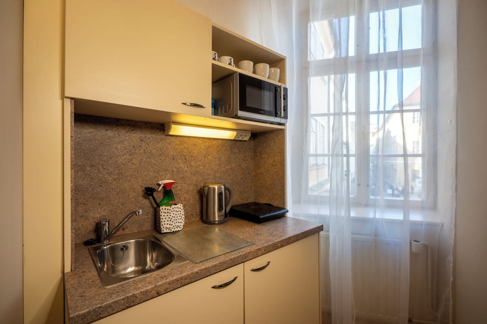 Kitchenette with fridge and cooker