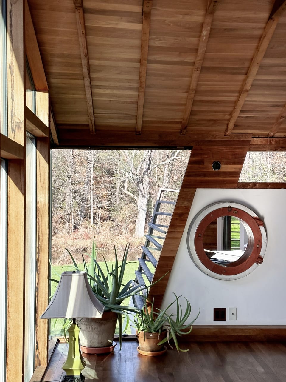 master bedroom overlooking the ponds, open to the staircase