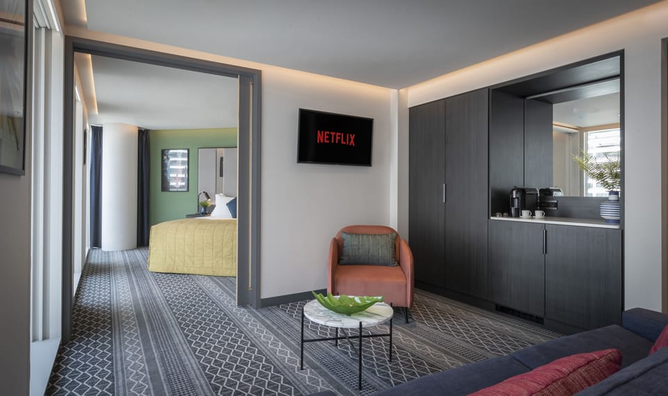 In-room safe, desk, laptop workspace, blackout drapes