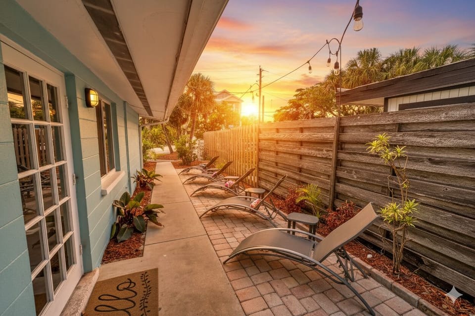 View of Sunset from a large tropical patio.