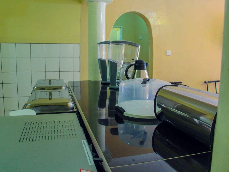 Fridge, microwave, cookware/dishes/utensils