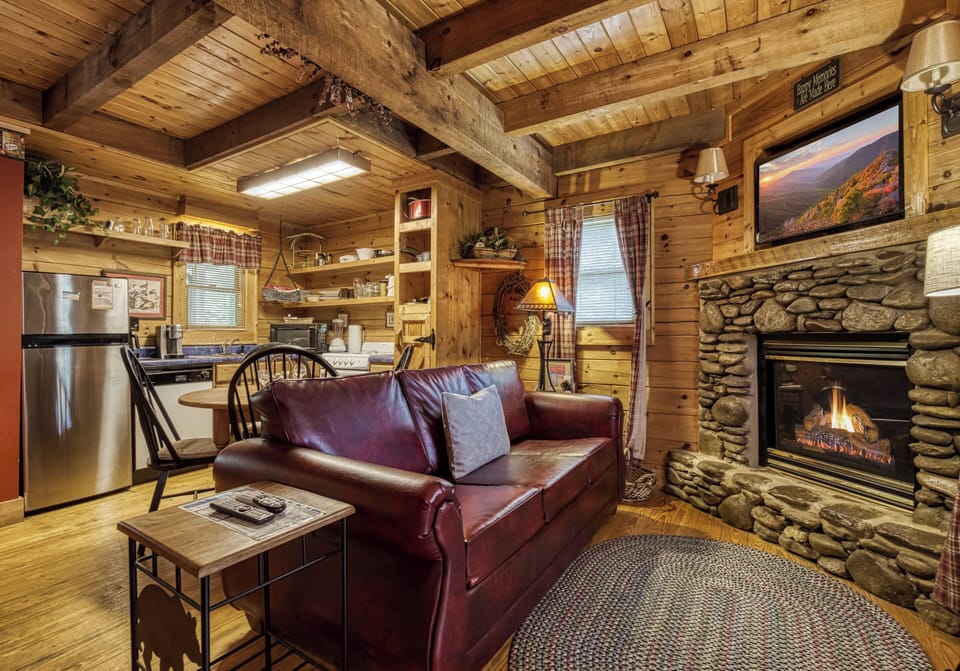 Cabin in the Smokies "Tennessee Twilight Cabin" - Living room with gas fireplace