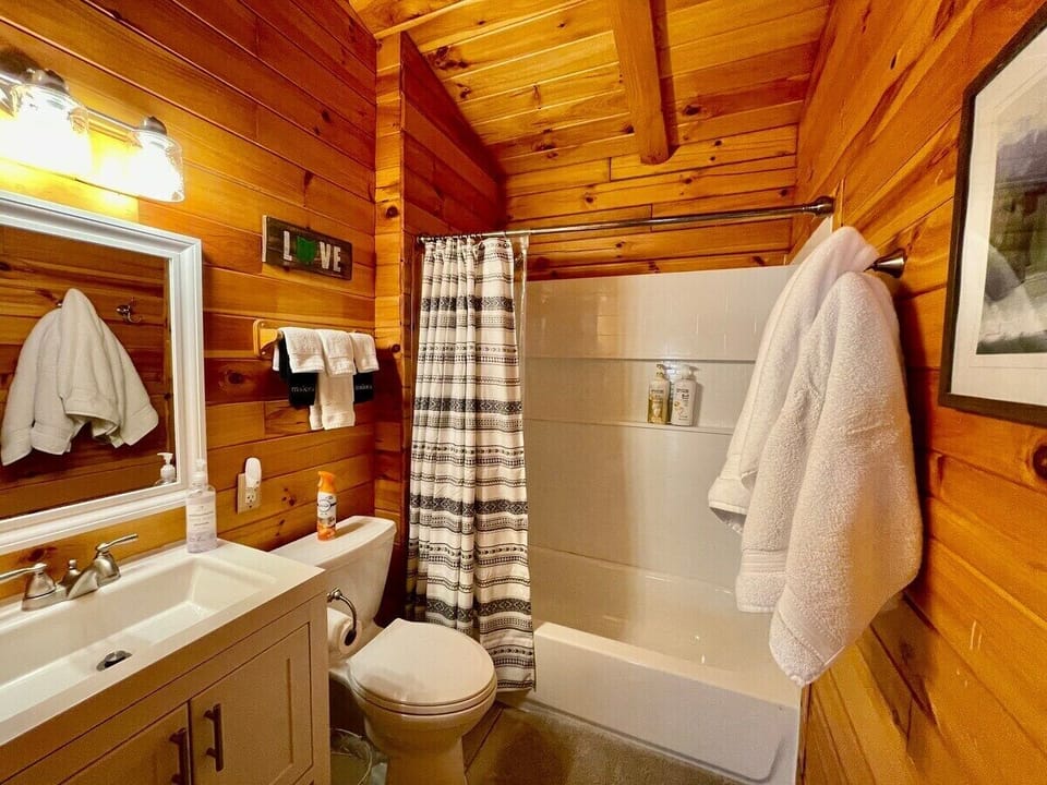 Updated shower and bathroom on the upper level with access from the main room.