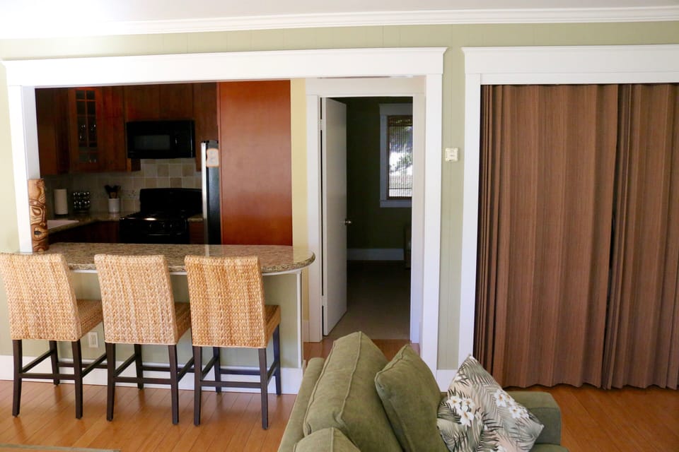From the great room, the door enters the bedroom.