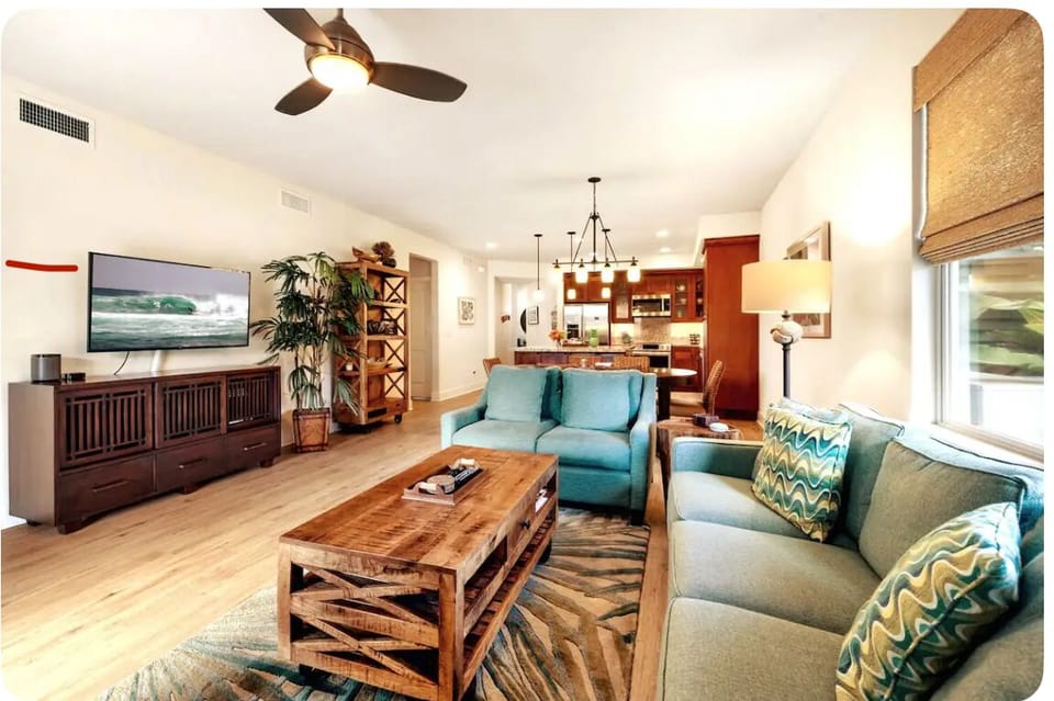 Living room facing the open kitchen