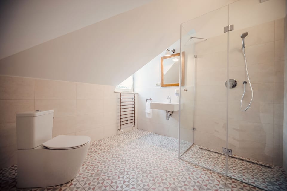 Double Room (3) | Bathroom | Shower, rainfall showerhead, free toiletries, towels