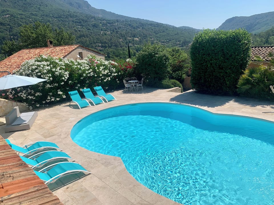 Large pool with stunning mountain view ideal for family with kids. Soft stairs.