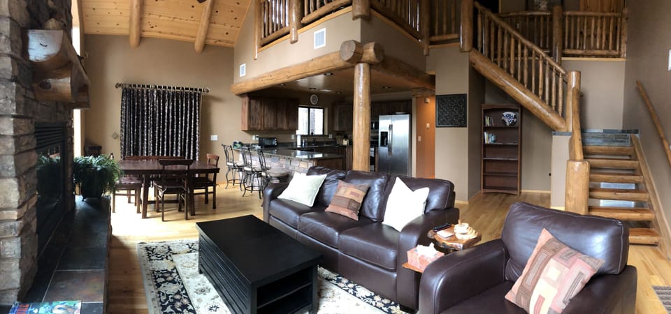 Great room, dining room and kitchen
