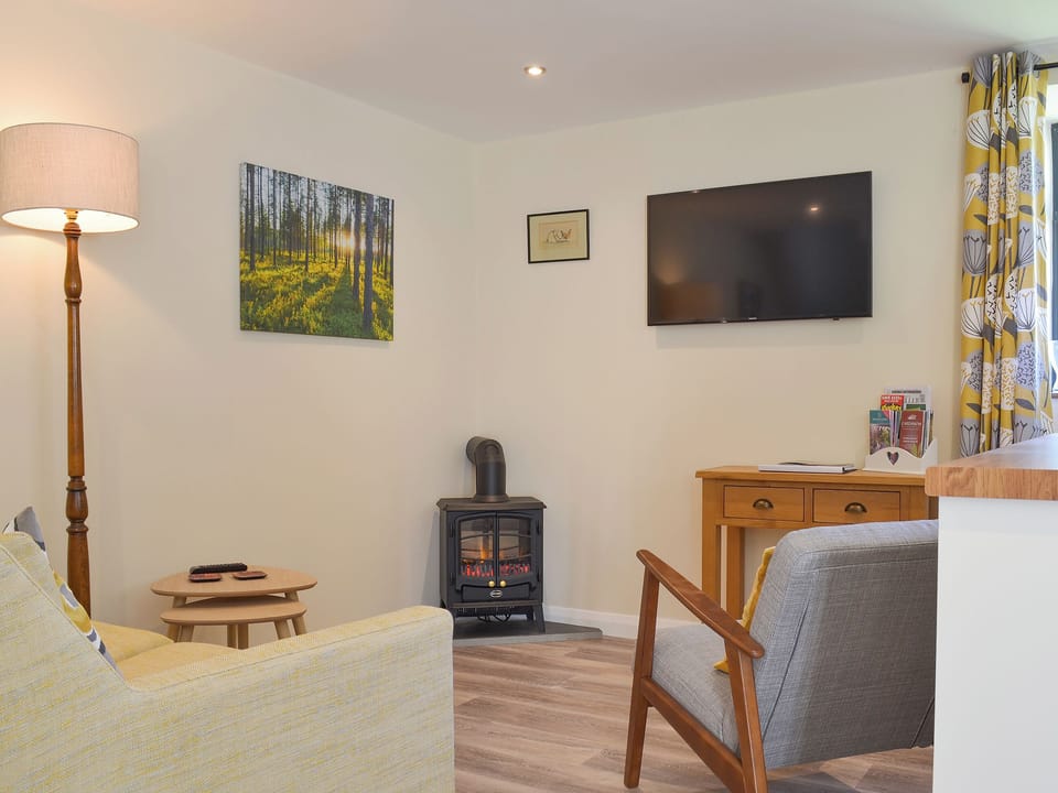 Living area with electric wood burner | The Stable - Townsend Pod and The Stable, Moorlinch, near Bridgwater
