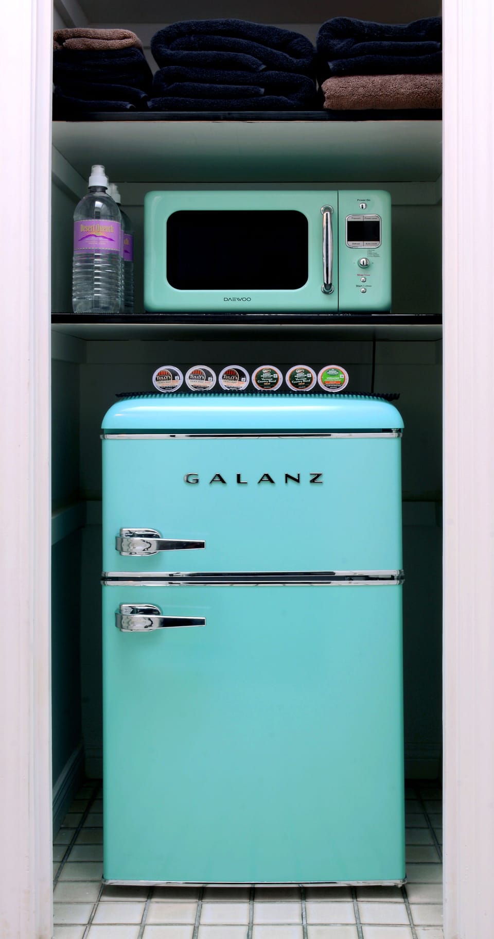 Retro Microwave and Mini Fridge at Connie's Place