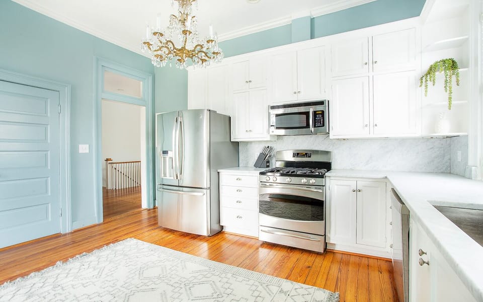 The kitchen comes fully equipped with fridge, stove and range, dishwasher and microwave.