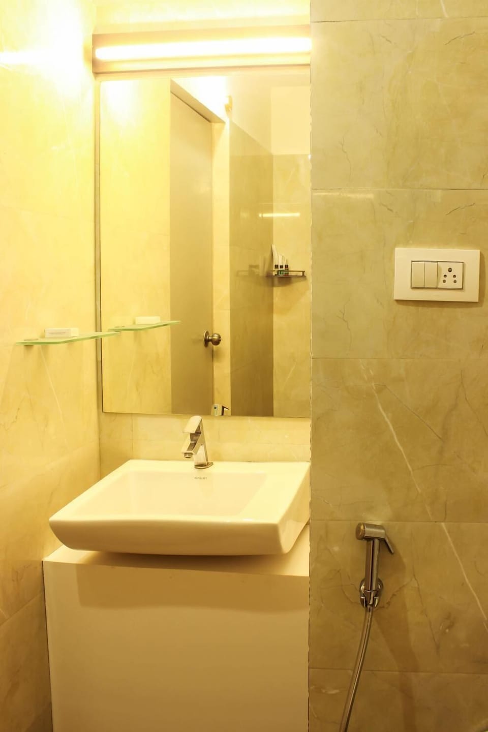 Shower, free toiletries, slippers, towels