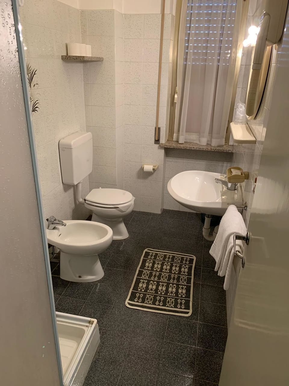 Shower, free toiletries, hair dryer, slippers