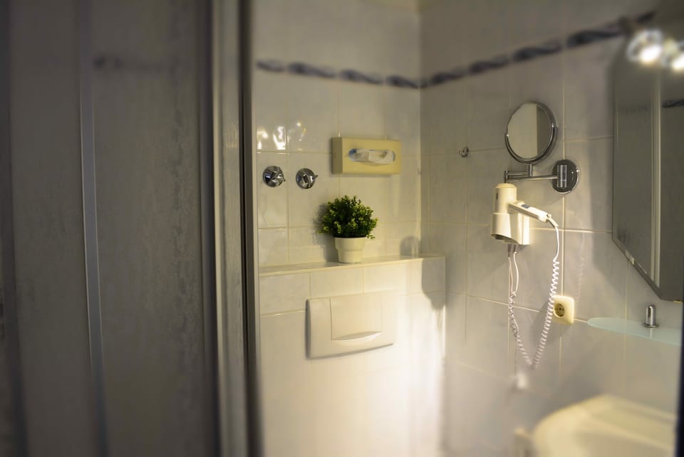 Standard Double Room | Bathroom | Shower, hair dryer, towels