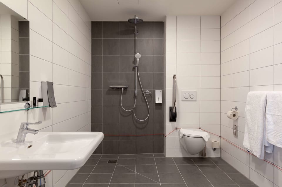 Standard Room, 1 Double Bed, Accessible, Non Smoking | Bathroom | Free toiletries, hair dryer, towels, soap