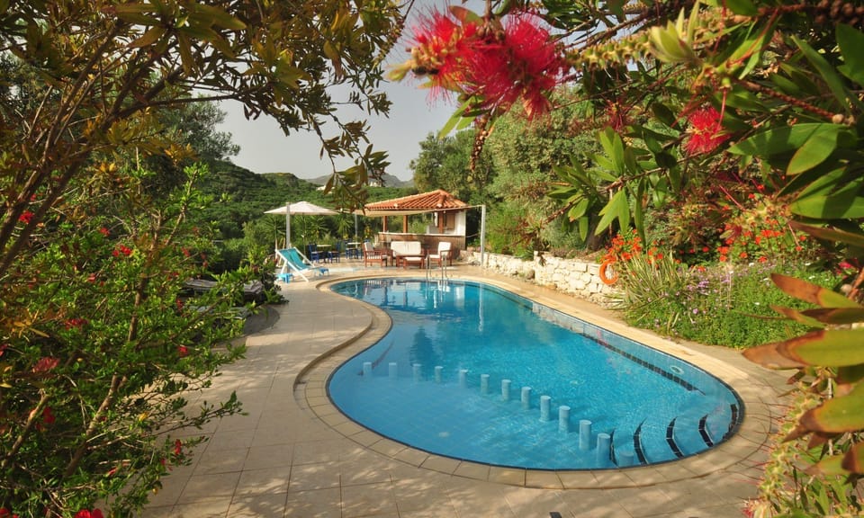 Pool area with Mediterranean plants