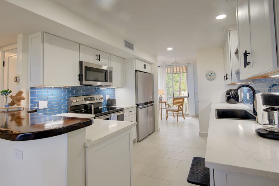 Newly Renovated Kitchen with Mahogany Counter.