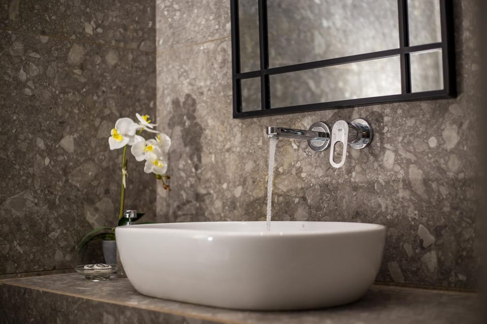 Deep soaking tub, free toiletries, hair dryer, towels