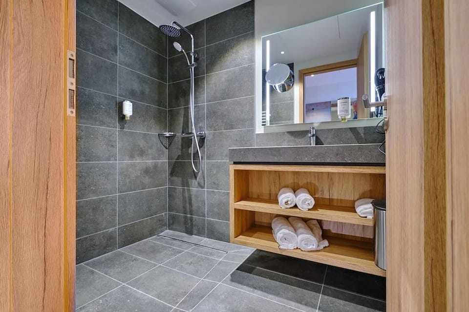Suite | Bathroom | Shower, free toiletries, hair dryer, bathrobes