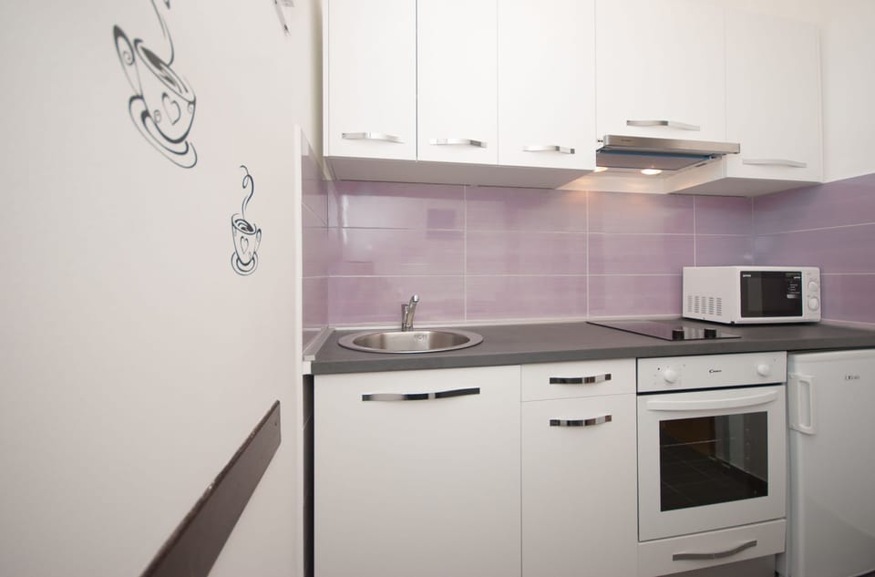 Standard Studio, Sea View | Private kitchen | Fridge, microwave, oven, stovetop