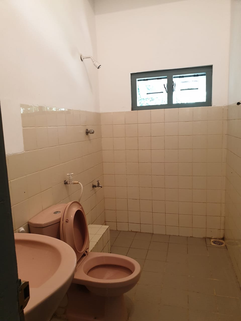 Shower, rainfall showerhead, bidet, towels