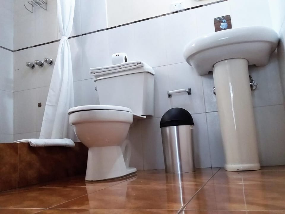 Shower, rainfall showerhead, free toiletries, towels