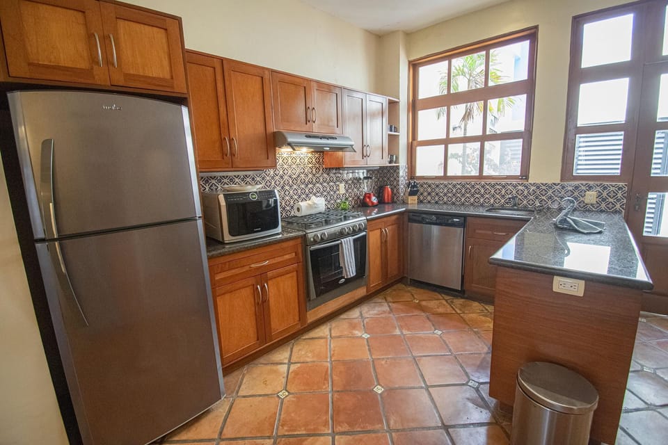 Kitchen overlooking the center courtyard