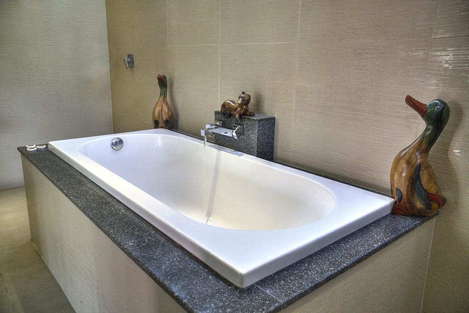 Bathroom with walk-in shower and separate bath tub 