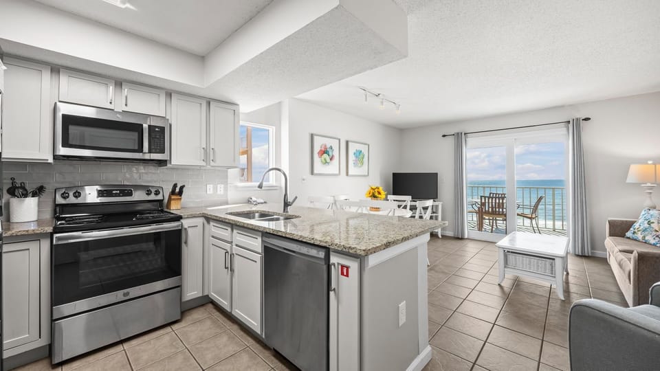 Seacrest 601 - Kitchen into living area with Gulf views