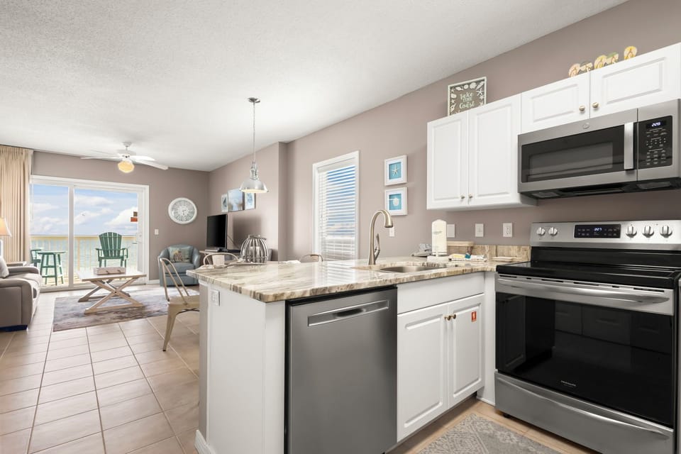Caribbean 304 Kitchen into Living area w/ Gulf views