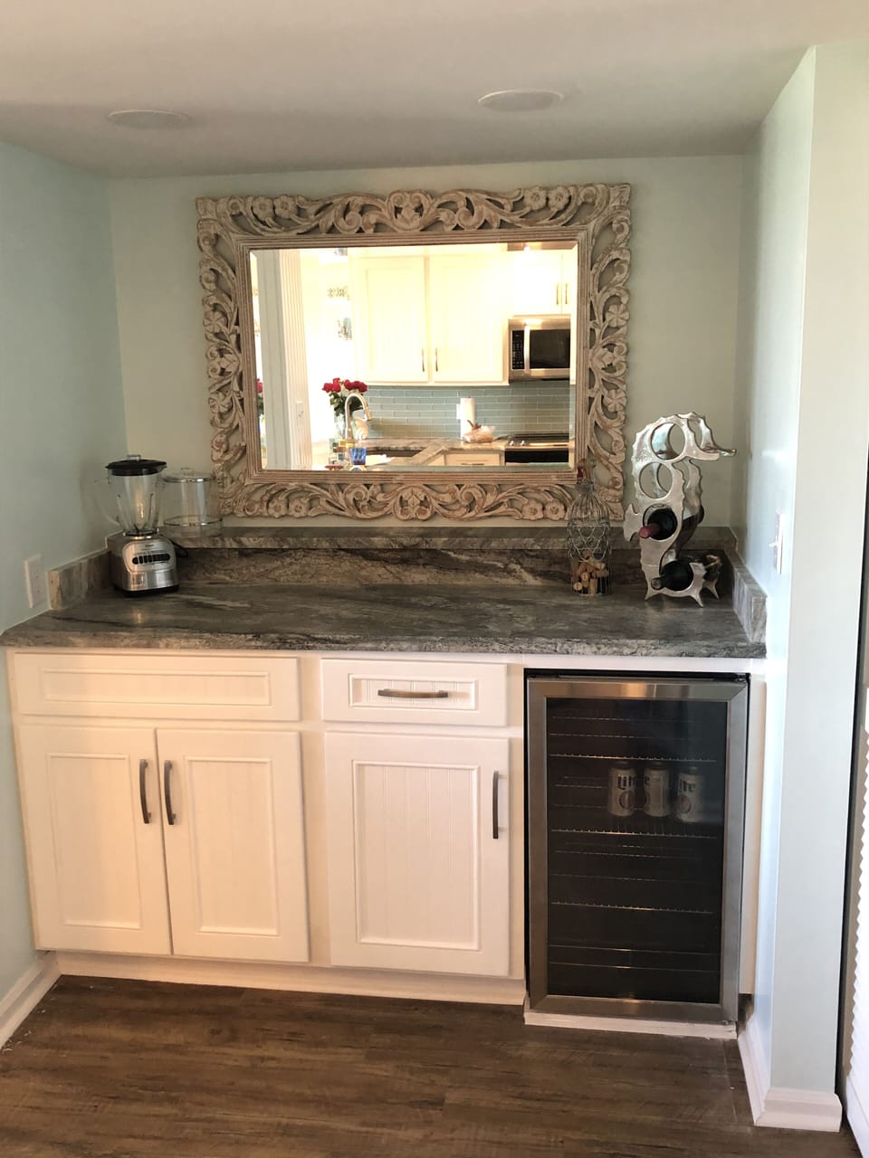 Beverage refrigerator and bar area 