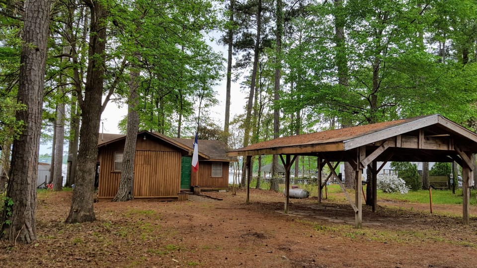 Cabin surrounded by trees