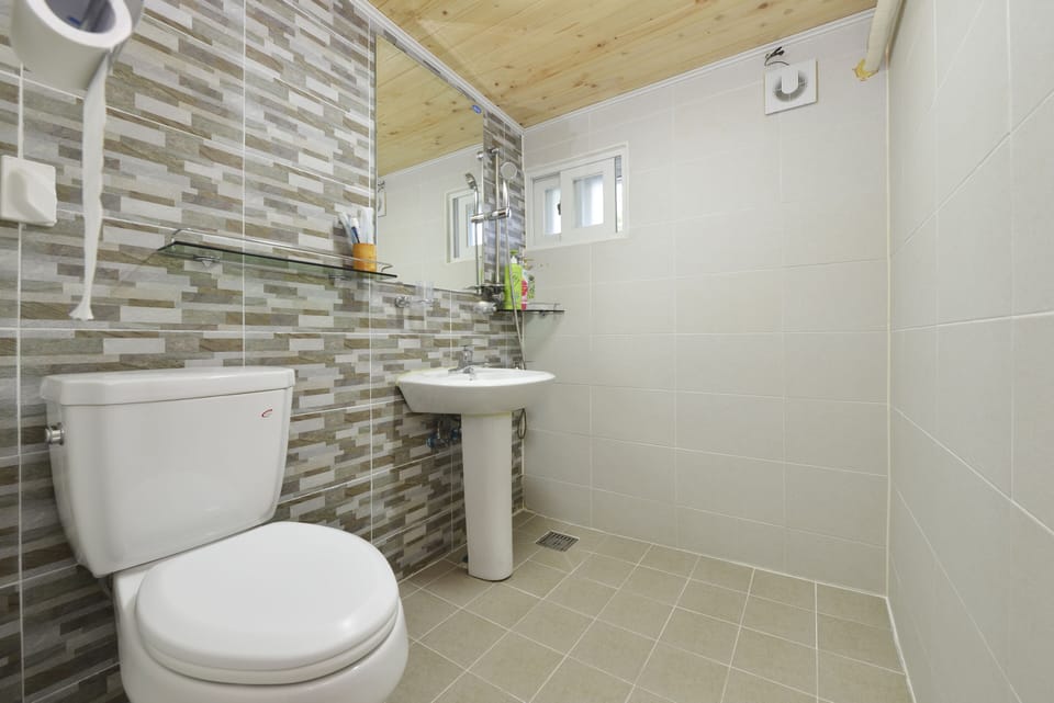 Shower, free toiletries, hair dryer, slippers