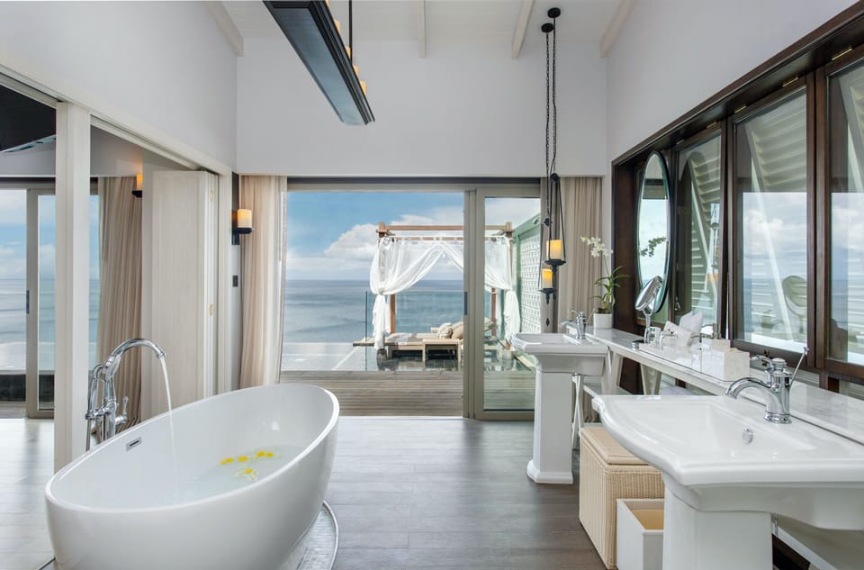 Seaview Pool Villa Inlove | Bathroom | Separate tub and shower, deep soaking tub, rainfall showerhead
