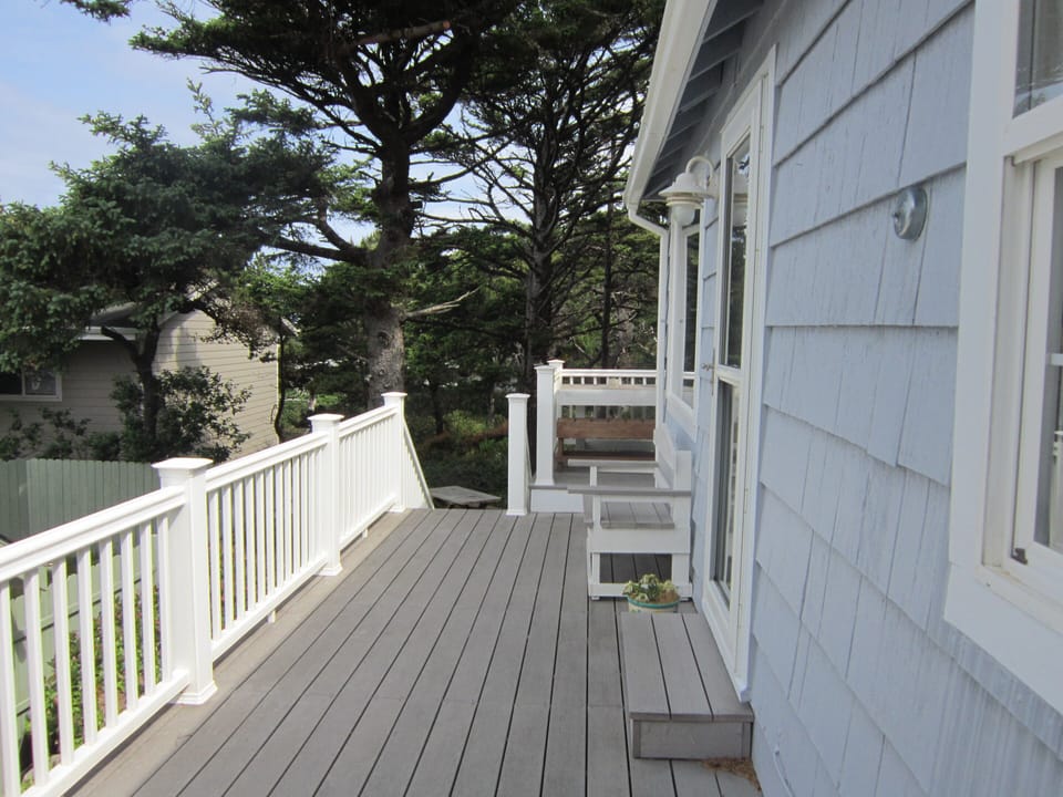 Wrap around deck on 50% of the house. West side and North side.